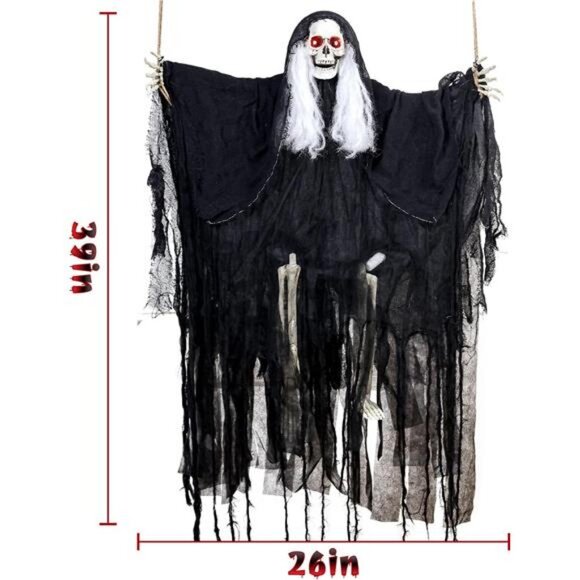 2 Pack Halloween Decorations Hanging Skeleton Ghosts with Light, Decor Props - Picture 6 of 7